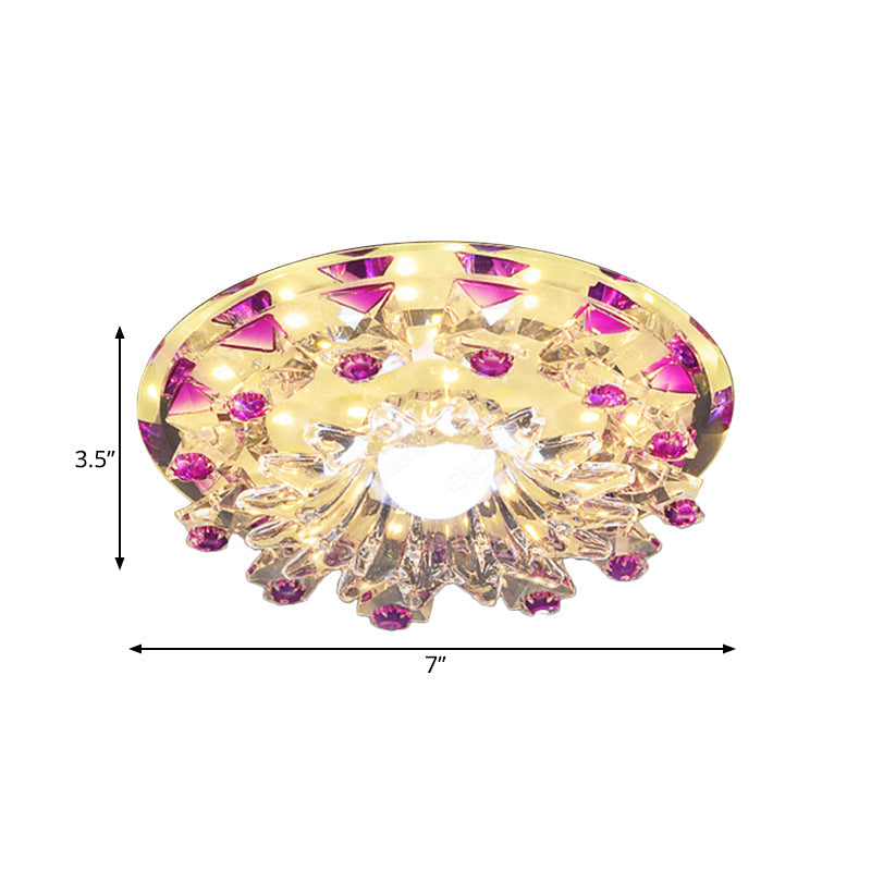 Modern Beveled Crystal Flower Flush Mount Led Ceiling Light Fixture In Purple - Perfect Hallway