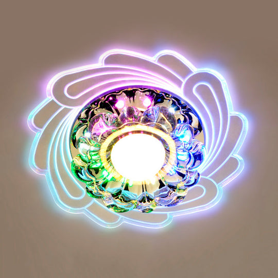 Simplicity Led Floral Crystal Ceiling Light Flush Mount With Spiral Edge Warm/White/Multi Color -