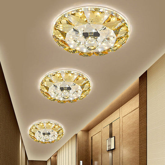 Crystal Flush Mount Led Ceiling Lamp In Yellow - Simple Round Design Warm/White Light / White