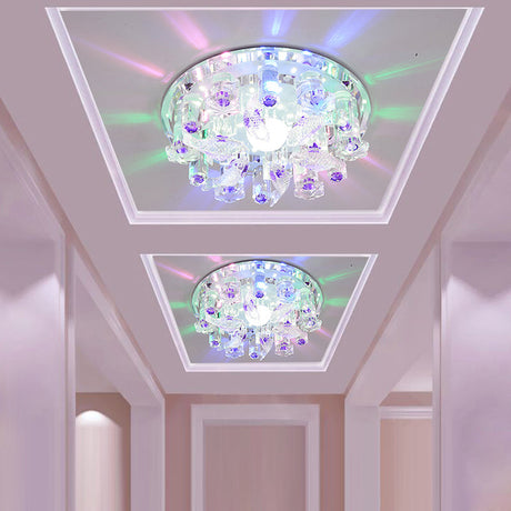 Contemporary Led Crystal Flush Mount Ceiling Light For Fish-Themed Bedrooms Clear