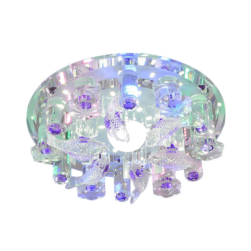 Contemporary Led Crystal Flush Mount Ceiling Light For Fish-Themed Bedrooms