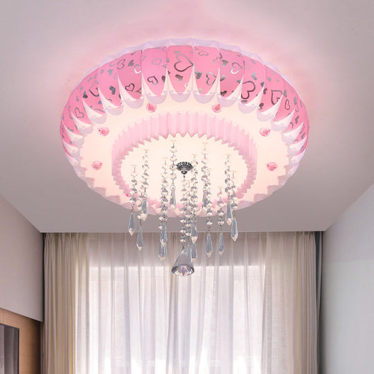 Modern Led Crystal Flush Mount Ceiling Light With Pink Drum Shade Perfect For Living Rooms / B