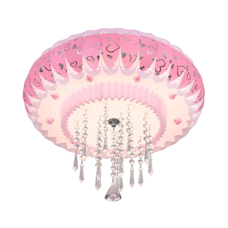 Modern Led Crystal Flush Mount Ceiling Light With Pink Drum Shade Perfect For Living Rooms