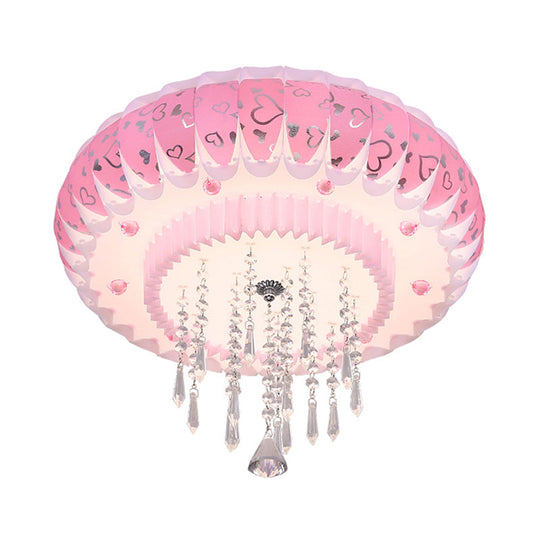 Modern Led Crystal Flush Mount Ceiling Light With Pink Drum Shade Perfect For Living Rooms
