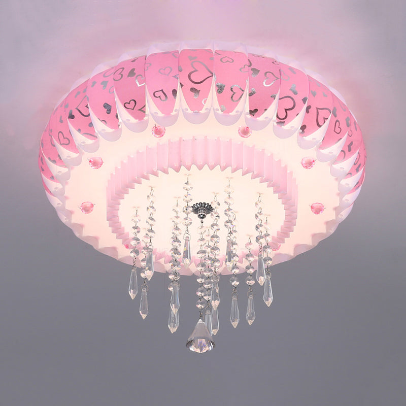 Modern Led Crystal Flush Mount Ceiling Light With Pink Drum Shade Perfect For Living Rooms