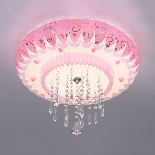 Modern Led Crystal Flush Mount Ceiling Light With Pink Drum Shade Perfect For Living Rooms