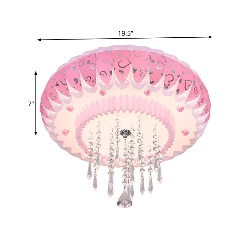 Modern Led Crystal Flush Mount Ceiling Light With Pink Drum Shade Perfect For Living Rooms