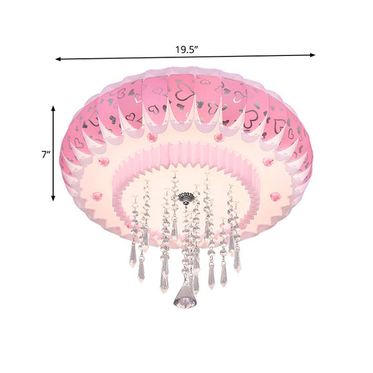 Modern Led Crystal Flush Mount Ceiling Light With Pink Drum Shade Perfect For Living Rooms