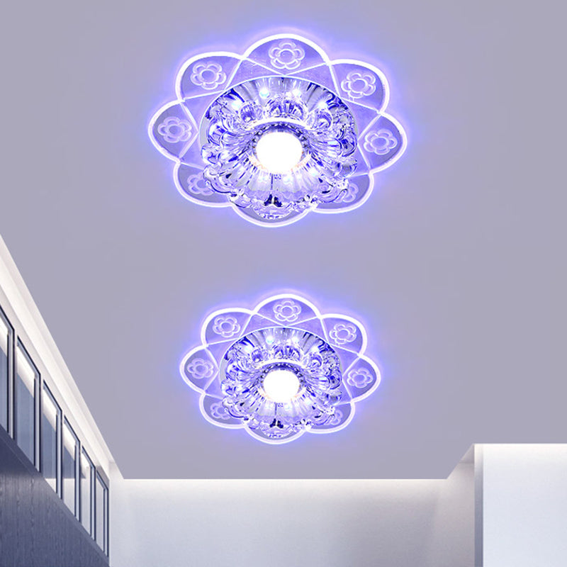 Simplicity Corridor Led Ceiling Flush Light With Clear Crystal Shade In Warm/Blue/Pink / Blue