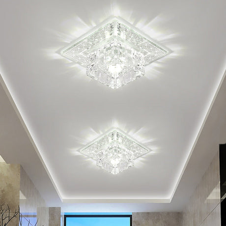 Modernist Crystal Block Flushmount Ceiling Light With Led - White/Warm Clear / Warm