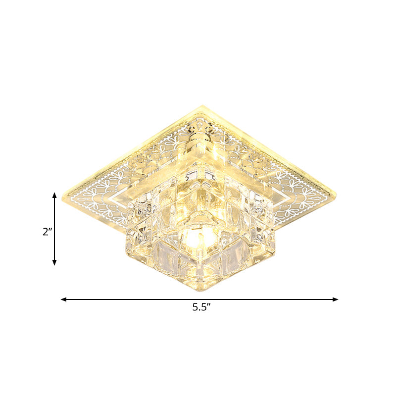 Modernist Crystal Block Flushmount Ceiling Light With Led - White/Warm