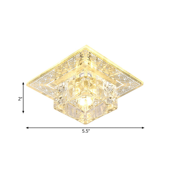 Modernist Crystal Block Flushmount Ceiling Light With Led - White/Warm