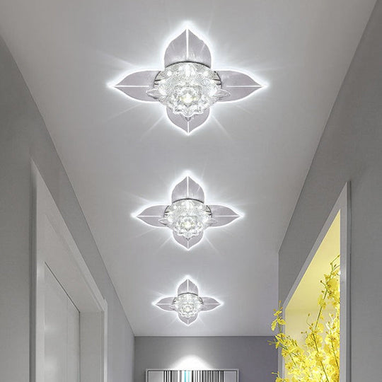 Modernist Led Crystal Ceiling Flush Light In White With Leaf Design And Multi-Color Options / Warm