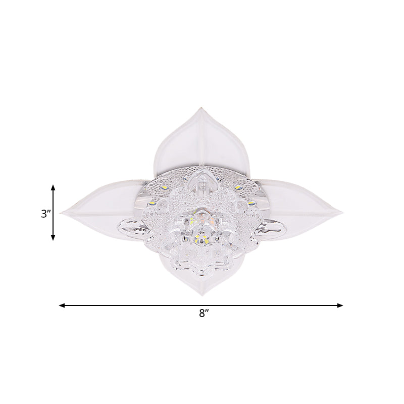 Modernist Led Crystal Ceiling Flush Light In White With Leaf Design And Multi-Color Options