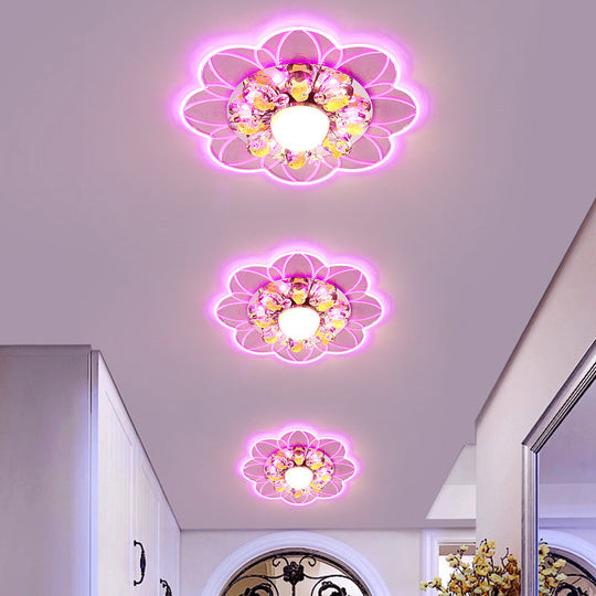 Crystal Led Flush Mount Light With Fish Design In Modern Flower Pattern And Multiple Options Clear