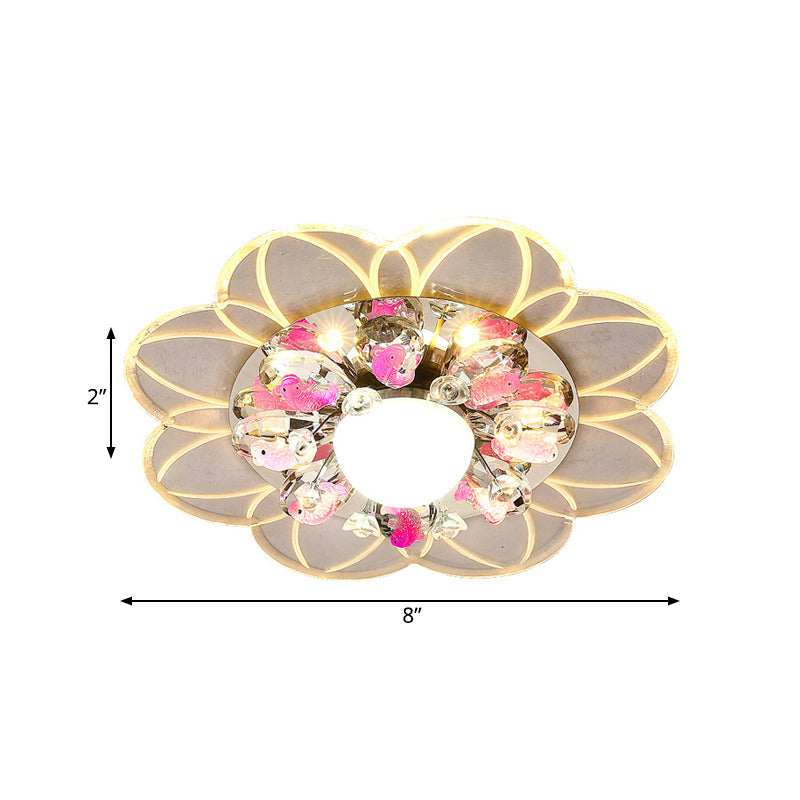 Crystal Led Flush Mount Light With Fish Design In Modern Flower Pattern And Multiple Options
