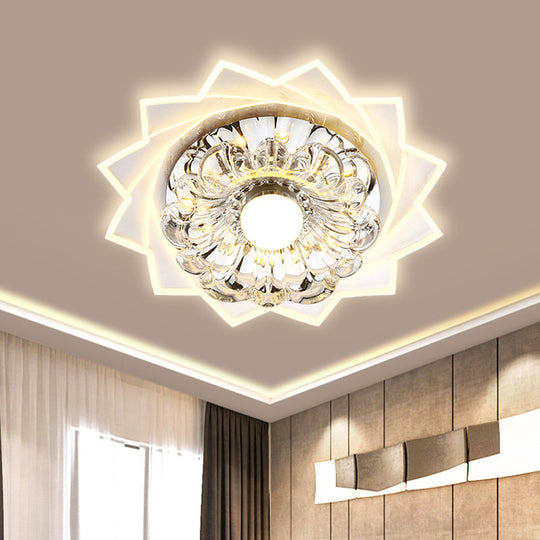 Modern Led Crystal Flower Flushmount Light - Warm/White Corridor Ceiling Fixture Clear / Warm