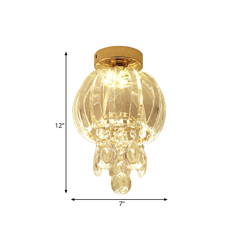 Minimal Led Teardrop Crystal Flush Mount Hallway Light With Globe Shade
