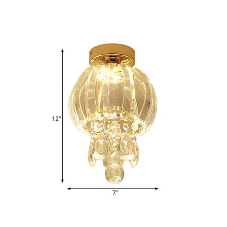 Minimal Led Teardrop Crystal Flush Mount Hallway Light With Globe Shade