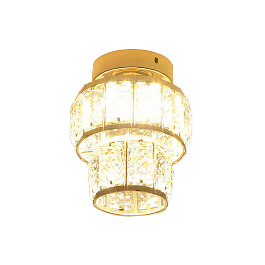 Minimal Style Clear Crystal Block Led Flush Mount Lantern/Cylinder Porch Ceiling Light - Gold