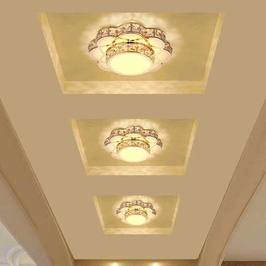 Gold Led Crystal Block Flower Ceiling Mounted Light - 10/12 Wide Modern Flush Mount Lamp / 10