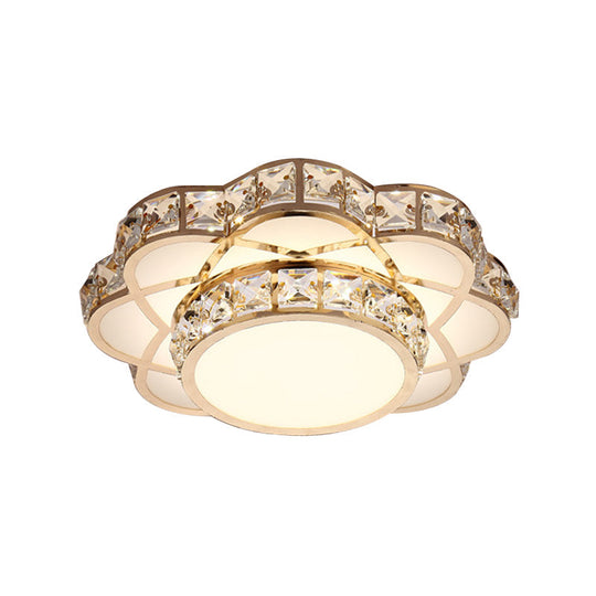 Gold Led Crystal Block Flower Ceiling Mounted Light - 10/12 Wide Modern Flush Mount Lamp