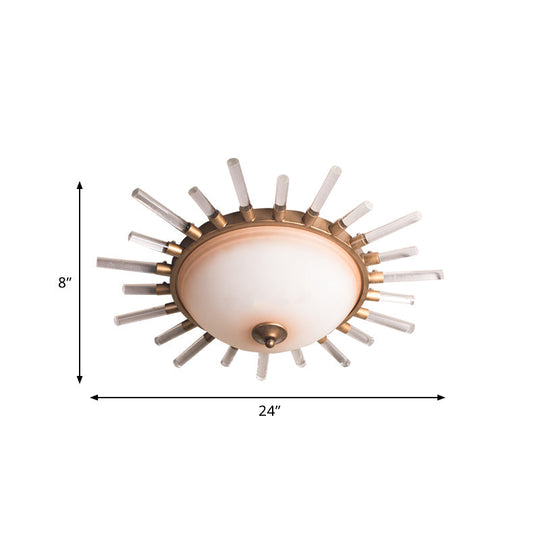 Led Fluted Crystal Flushmount Ceiling Lamp - 24/30 Modern Gold Opal Glass Bowl Corridor Lighting