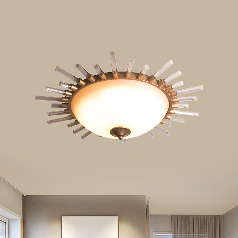 Led Fluted Crystal Flushmount Ceiling Lamp - 24’/30’ Modern Gold Opal Glass Bowl Corridor