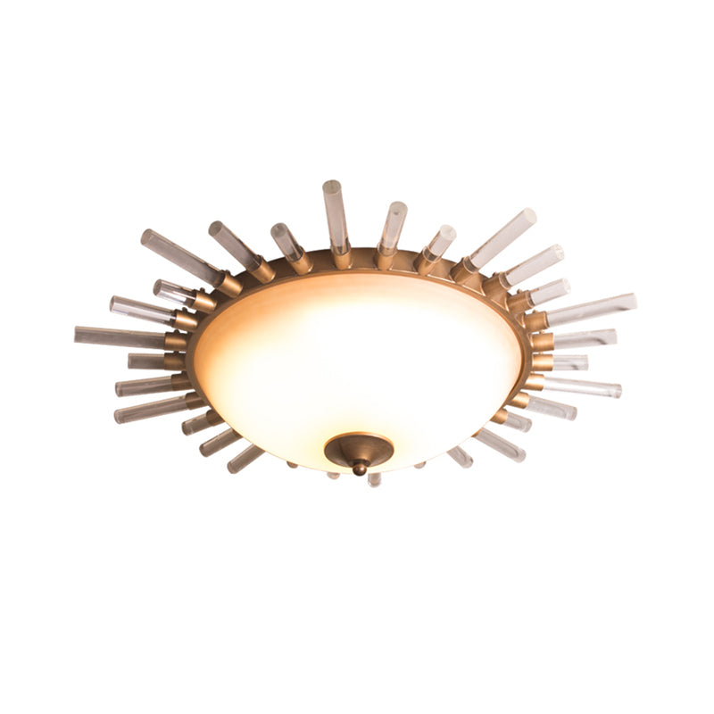 Led Fluted Crystal Flushmount Ceiling Lamp - 24/30 Modern Gold Opal Glass Bowl Corridor Lighting