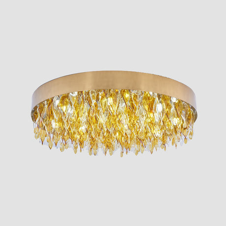 Contemporary Amber Crystal Teardrop Flush Mount Ceiling Fixture - 6 Lights Bedroom Gold