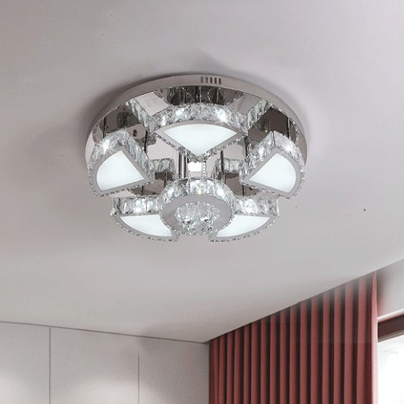 Modern Led Spotlight With Waterfall Crystal Shade For Bedroom Ceiling In Chrome 24/31.5 W / 24
