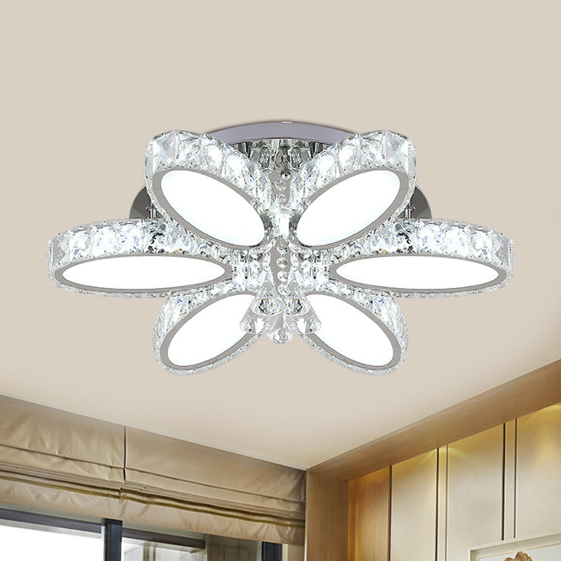 Modernist Blossom Chrome Flushmount Light With Clear Crystal 6/8 Heads - Ideal For Living Room 6 /