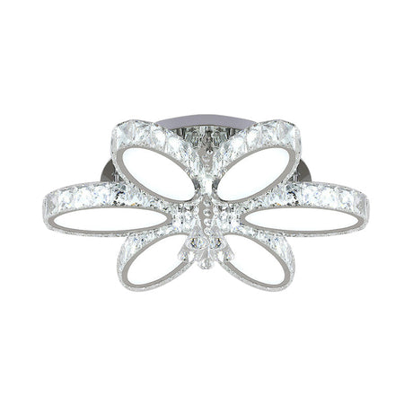 Modernist Blossom Chrome Flushmount Light With Clear Crystal 6/8 Heads - Ideal For Living Room