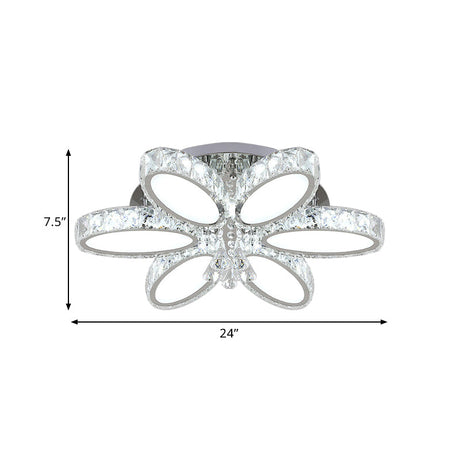 Modernist Blossom Chrome Flushmount Light With Clear Crystal 6/8 Heads - Ideal For Living Room