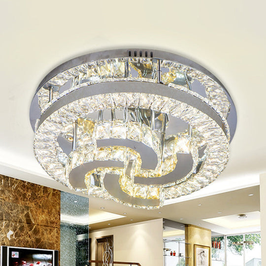 Modern Led Crystal Ceiling Light In Chrome - Semi - Circle/Spiral Design Flush Mount For Minimalist