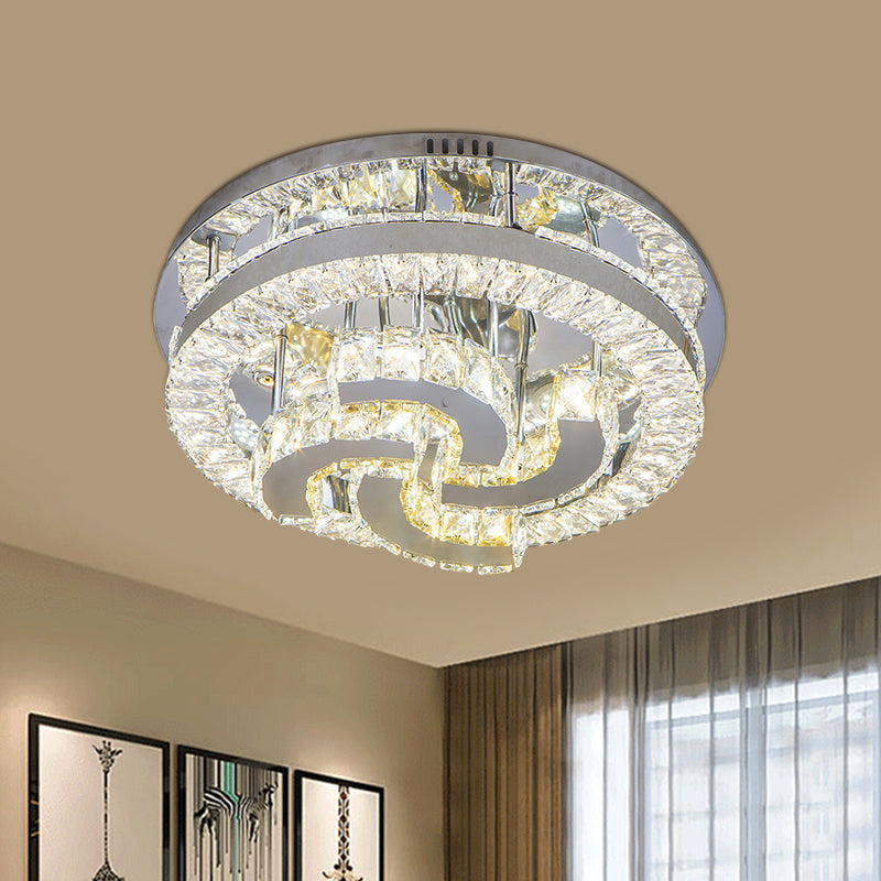 Modern Led Crystal Ceiling Light In Chrome - Semi - Circle/Spiral Design Flush Mount For Minimalist