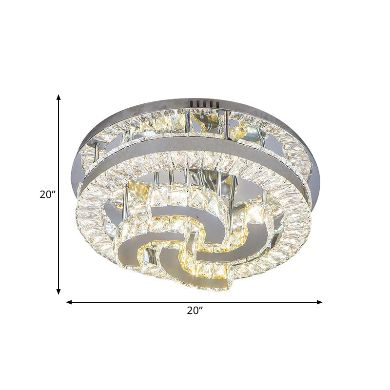 Modern Led Crystal Ceiling Light In Chrome - Semi - Circle/Spiral Design Flush Mount For Minimalist