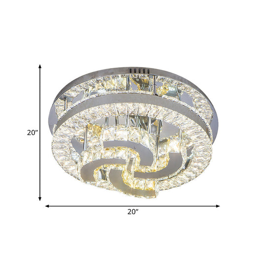 Modern Led Crystal Ceiling Light In Chrome - Semi-Circle/Spiral Design Flush Mount For Minimalist