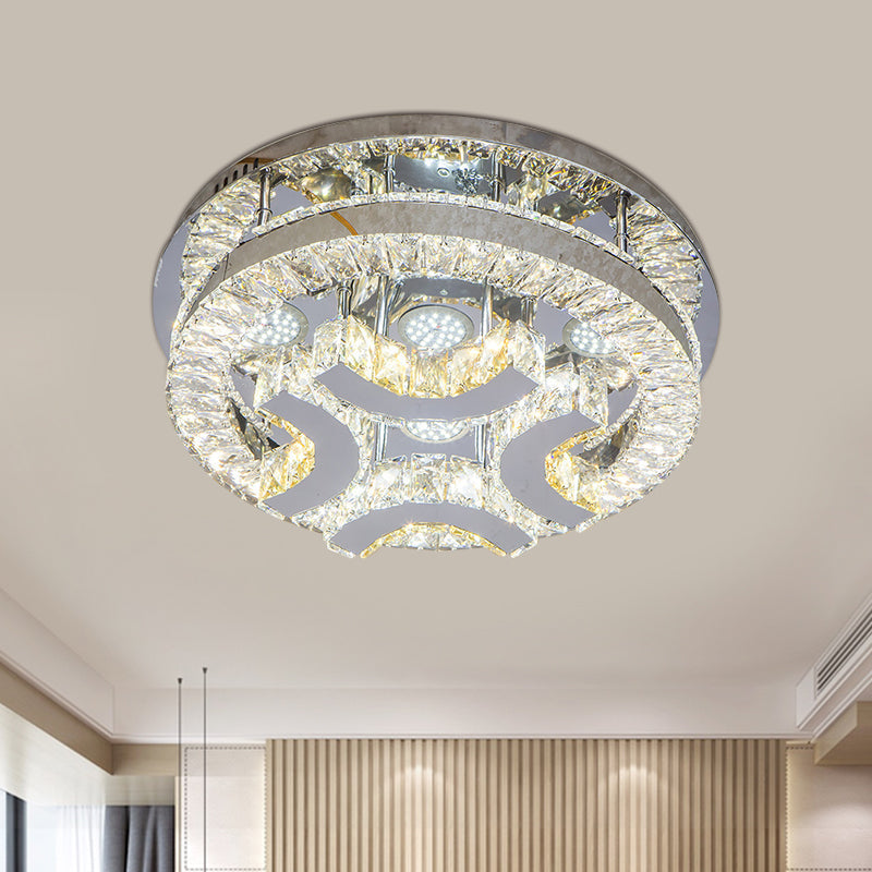 Modern Led Crystal Ceiling Light In Chrome - Semi - Circle/Spiral Design Flush Mount For Minimalist