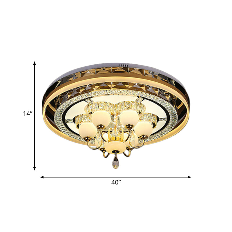 Gold Led Crystal Flush Mount Ceiling Light With Remote Dimming And Opal Shade’.