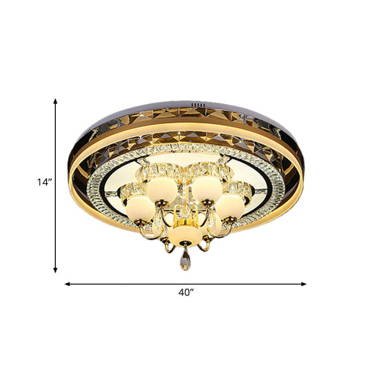 Gold Led Crystal Flush Mount Ceiling Light With Remote Dimming And Opal Shade’.