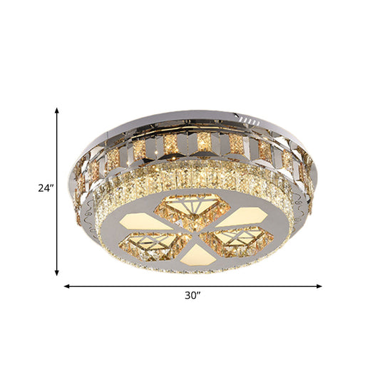 Modern Led Crystal Flush Mount Ceiling Light In Chrome With Diamond Design