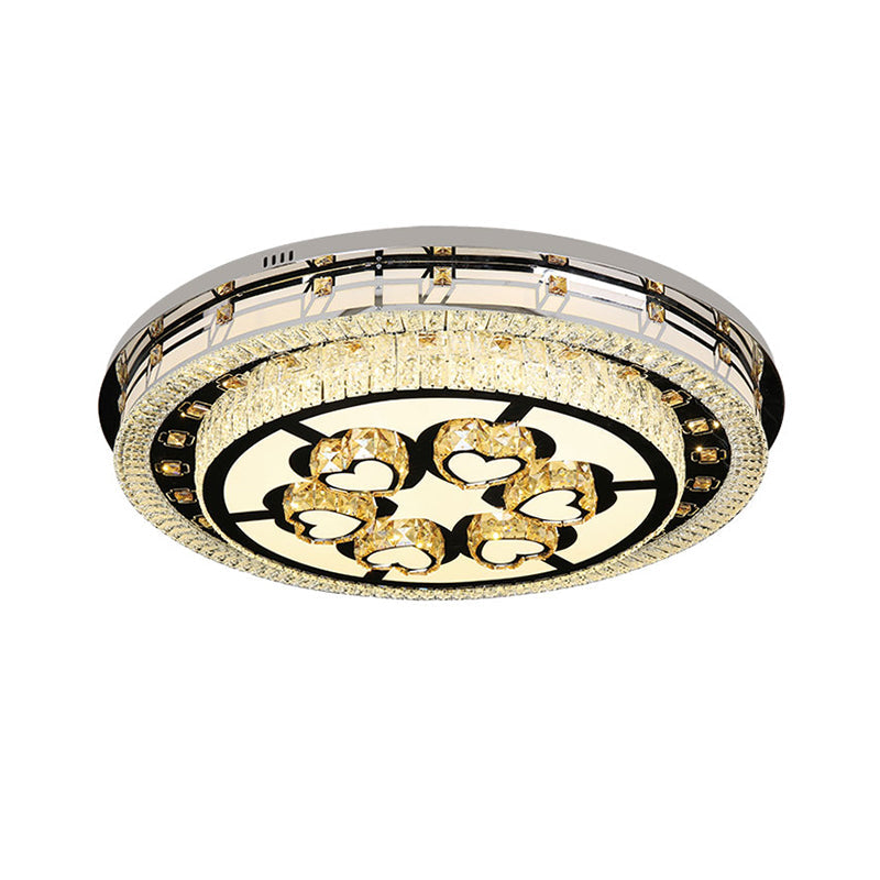 Contemporary Crystal Led Chrome Ceiling Light Fixture With Tiered Round Design For Living Room