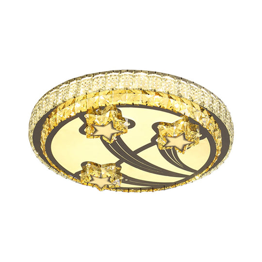 Simple Style 2-Tier Round Led Flush Ceiling Light With White Faceted Crystal Star Design