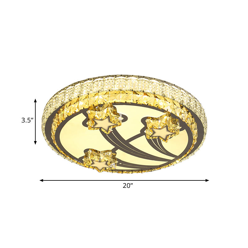 Simple Style 2-Tier Round Led Flush Ceiling Light With White Faceted Crystal Star Design