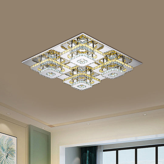 Contemporary Led Ceiling Flush Mount Light With Beveled Crystal Shade - Chrome Finish