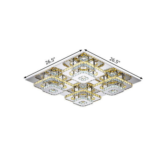 Contemporary Led Ceiling Flush Mount Light With Beveled Crystal Shade - Chrome Finish