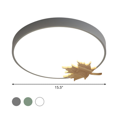 Modern Acrylic Led Drum Ceiling Mount Flush Light Fixture For Bedroom - Gray/White/Green With Maple