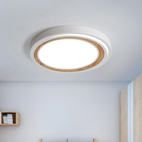 Acrylic Led Drum Ceiling Light For Kids’ Bedroom With Wood Ring - White/Pink/Green Flush Mount