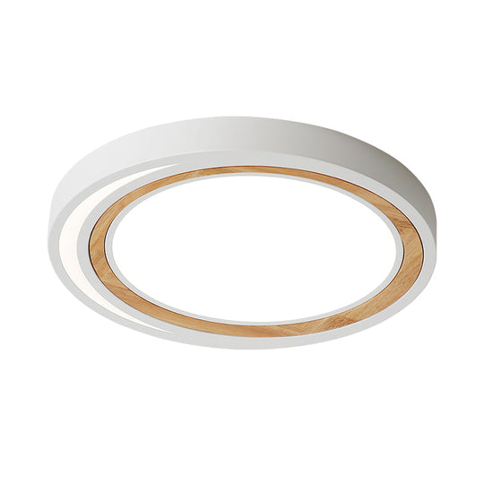 Acrylic Led Drum Ceiling Light For Kids’ Bedroom With Wood Ring - White/Pink/Green Flush Mount